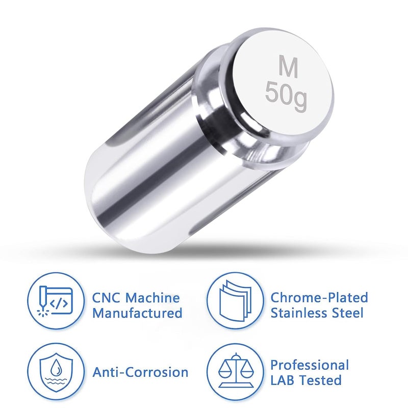 QP Calibration Weights, 50 Gram Scale Weights, OIML Class M1 High Precision Stainless Steel Scale Balance Weights with Chrome Finish, Calibration Weights for Digital Scale, Kitchen Scale, Pocket Scale - Image 3